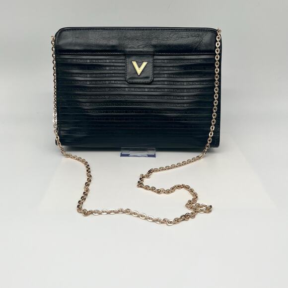 MARIO VALENTINO Leather Clutch or Crossbody Bag, Black, AUTHENTIC LUXURY - Picture 1 of 10